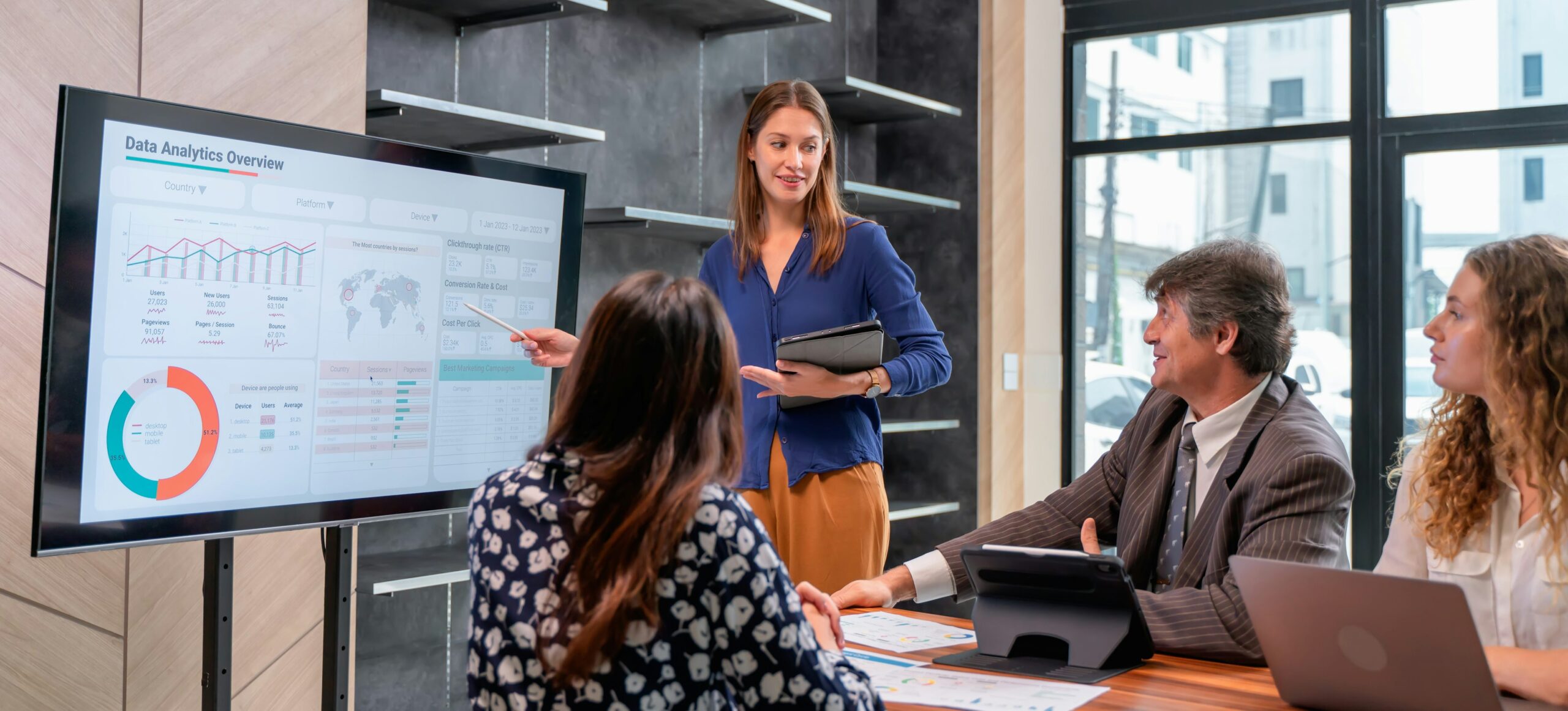 A person looking at a digital dashboard.